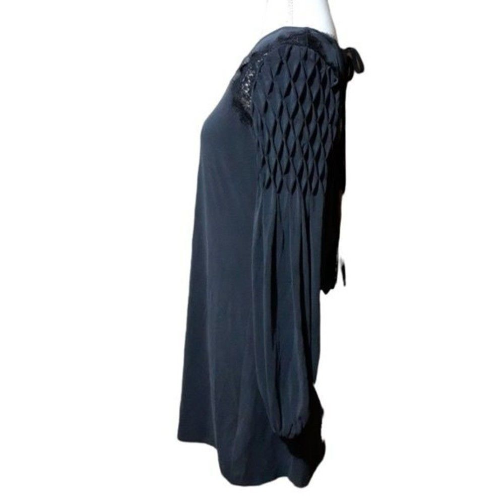Free People Jessie's Peasant Sleeve Women's Mini Dress Black Honeycomb Detail Sz - Picture 7 of 11